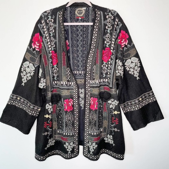 Johnny Was Sweaters - Johnny Was Biya Cardigan Floral Embroidered Kimono Sleeve Open Front Size S